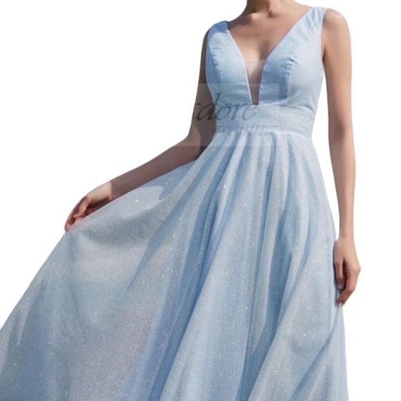 Jadore Dresses & Skirts - Jadore Shimmer Sleeveless V-Neck A-Line Gown Blue Size 10 NWT